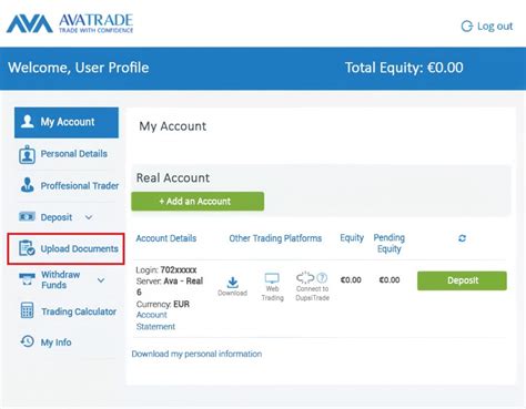 Your AvaTrade account access page .